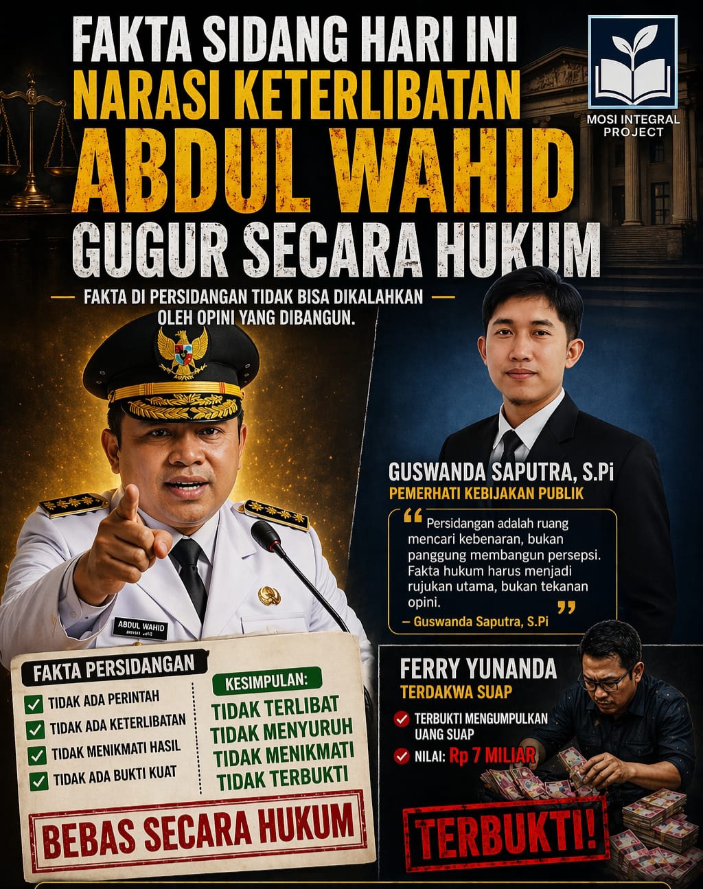 Fakta Sidang Terkuak : Narasi Keterlibatan Gubernur Abdul Wahid Gugur Demi Hukum
